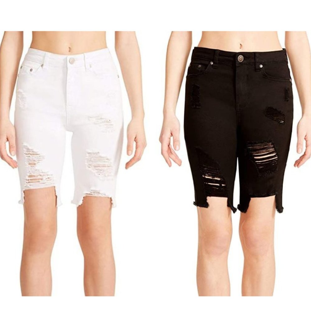 2 Madden Girl Bandit Bermuda Shorts Black & White Distressed Bundle NEW